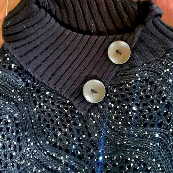 Chic Riff Black Sequined Fringed Poncho One Size Fits Most - Picture 4 of 8